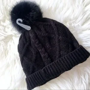 J. Crew | Accessories | J Crew Faux Fur Pom Pom Black Beanie  display picture 1